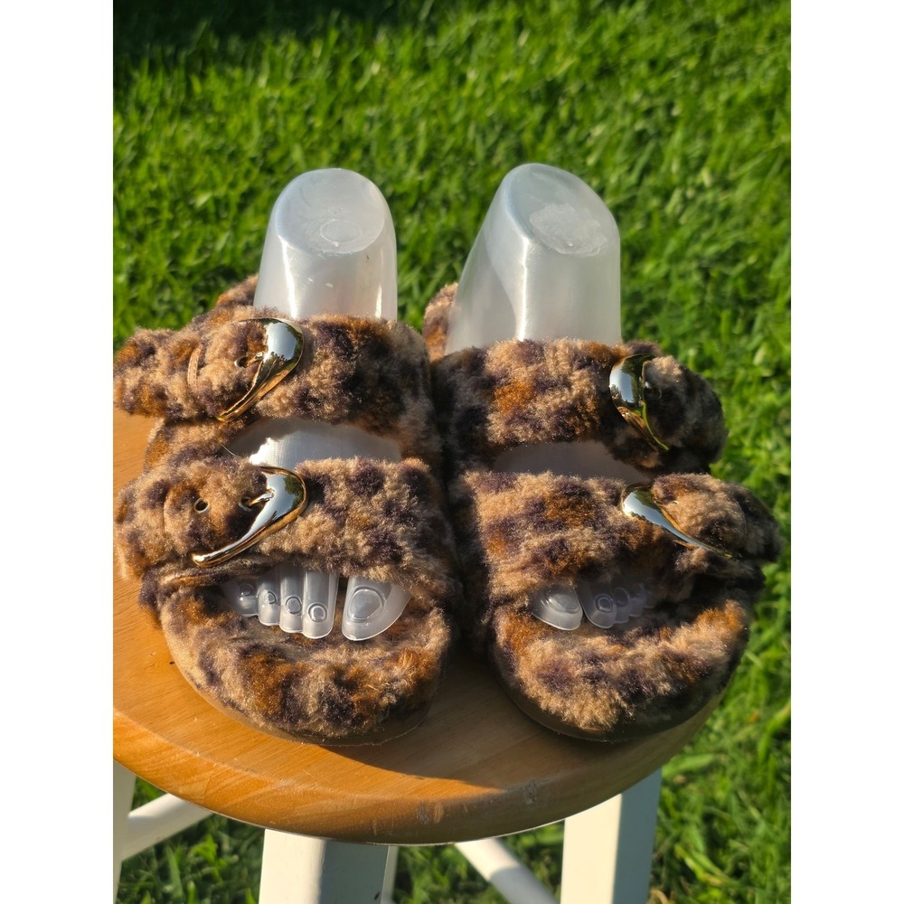 Dolce Vita Women's Leopard Print Faux Fur Double Buckle Slide Slippers - Picture 3 of 9